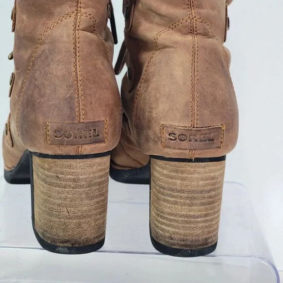 Sorel Addington Chelsea Lace Up Ankle Boots Elk Tan Brown Leather 9 waterproof - Picture 8 of 12